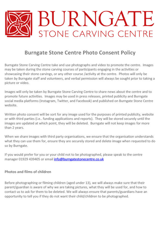 Burngate Stone Carving Centre Photo Consent Policy