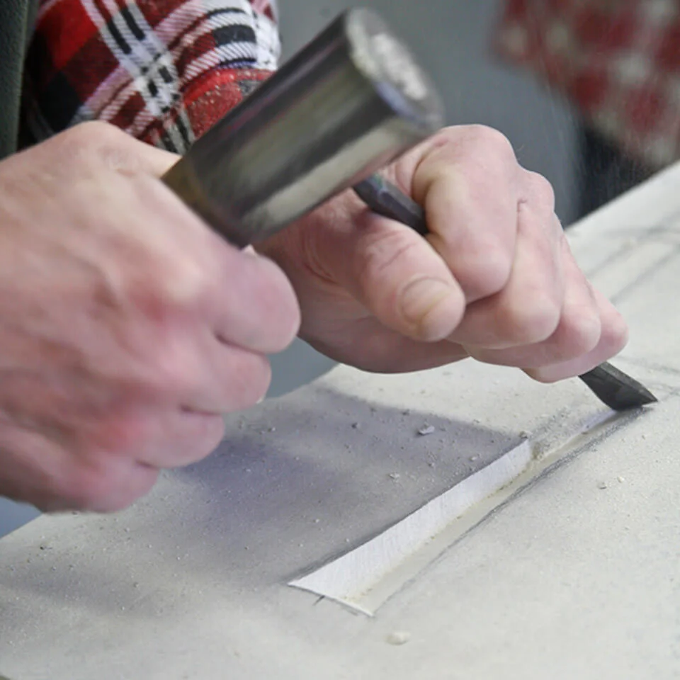 Close up of Lettering Engraving